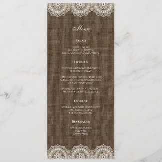 Filipiniana Lace on Burlap Wedding Menu Card