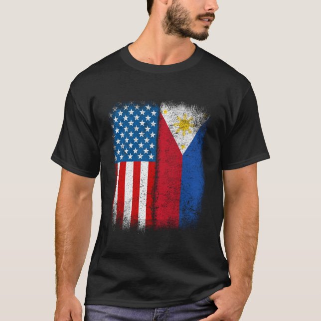 Filipino American Flag Half Philippines Usa Us Pin T-Shirt (Front)