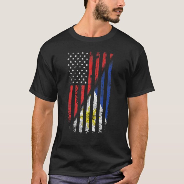 Filipino American Flag Retro Style Usa Philippines T-Shirt (Front)
