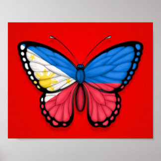 Filipino Butterfly Flag on Red Poster