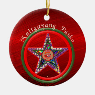 Filipino  Christmas Parol & Jeepney Ceramic Ornament