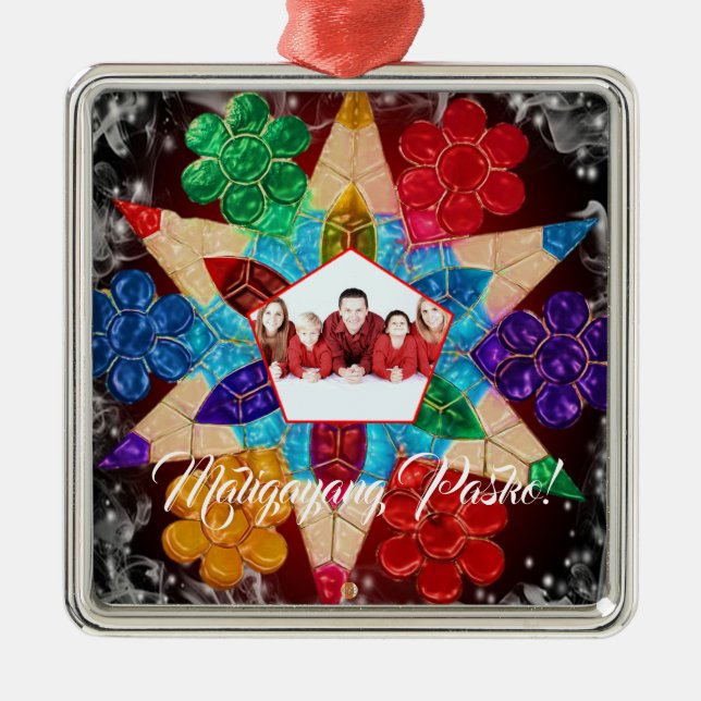 Filipino Family Colourful Lantern, Parol Style Metal Ornament (Front)