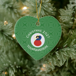 Filipino Flag Christmas Angel Name Year Heart Ceramic Ornament