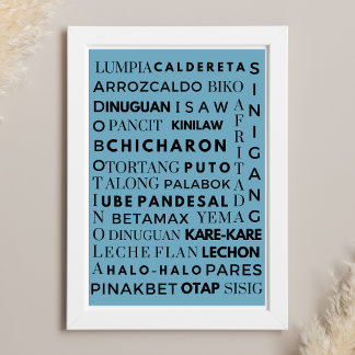 Filipino Food Blue & Black Typography Poster