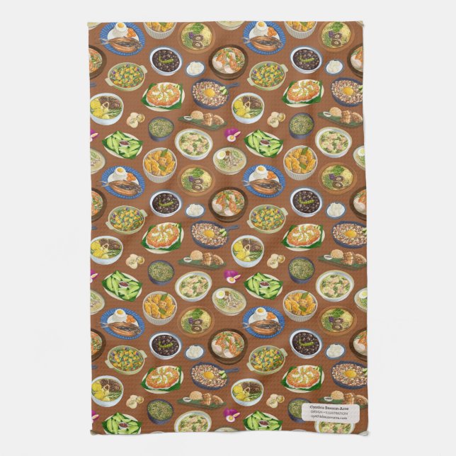 Filipino Food Pattern Tea Towel (Vertical)