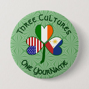 Filipino Irish American Flags Shamrock Personalise 7.5 Cm Round Badge