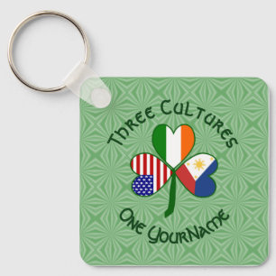 Filipino Irish American Flags Shamrock Personalise Key Ring