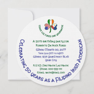 Filipino Irish American Shamrock Birthday Invitation