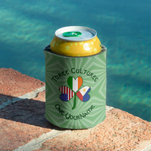 Filipino Irish USA Shamrock Flag Personalised  Can Cooler