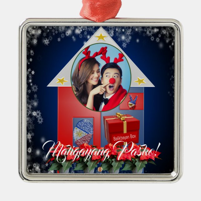 Filipino Lantern, Parol, Flag, Balikbayan Box Metal Ornament (Front)