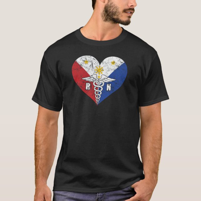 Filipino Registered RN Nurse Flag Love T-Shirt (Front)