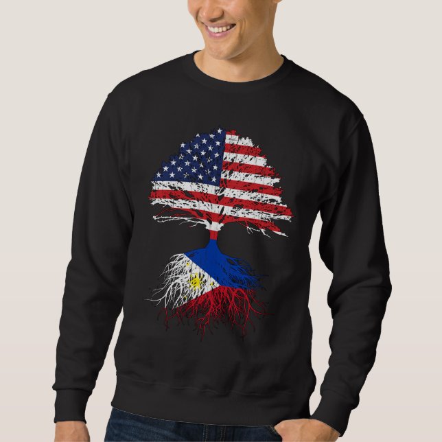 Filipino Roots American Grown Philippines Flag Gif Sweatshirt (Front)
