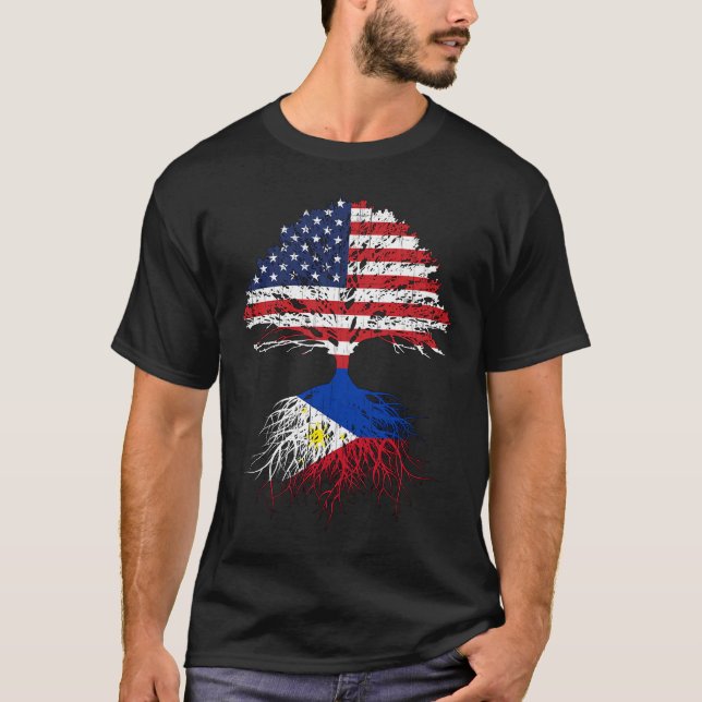 Filipino Roots American Grown Philippines Flag Gif T-Shirt (Front)