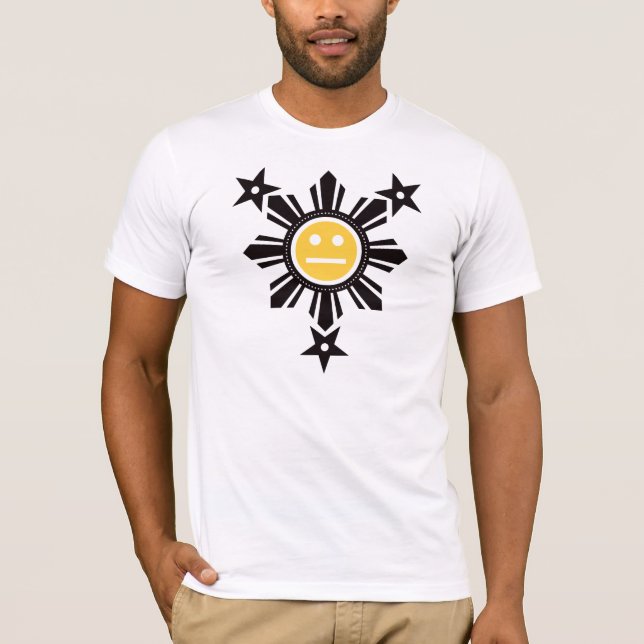 Filipino Sun and Stars Face - Black and Yellow T-Shirt (Front)
