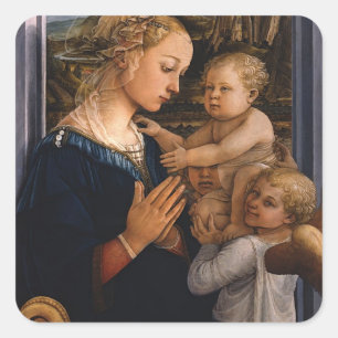 Filippo Lippi- Madonna and Child with two Angels Square Sticker