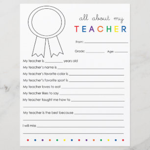 Fill in Blank All About My Teacher