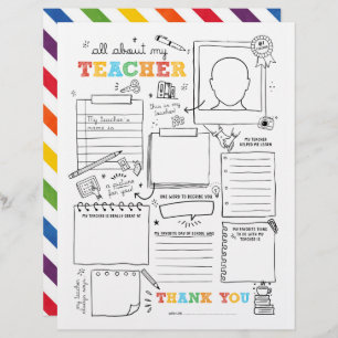 Fill in Blank All About My Teacher End-of-School 