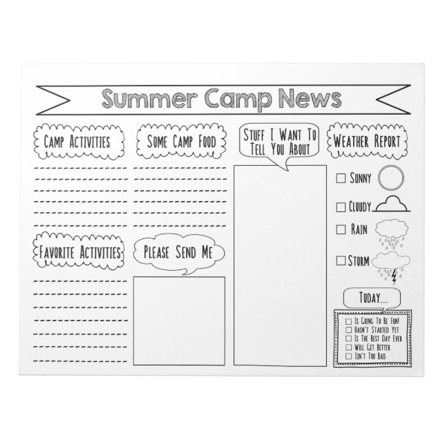 Fill in Blank Summer Camp Stationary Notepad (Front)