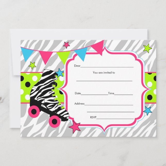 Fill in blanks invitation roller skating neon (Front)