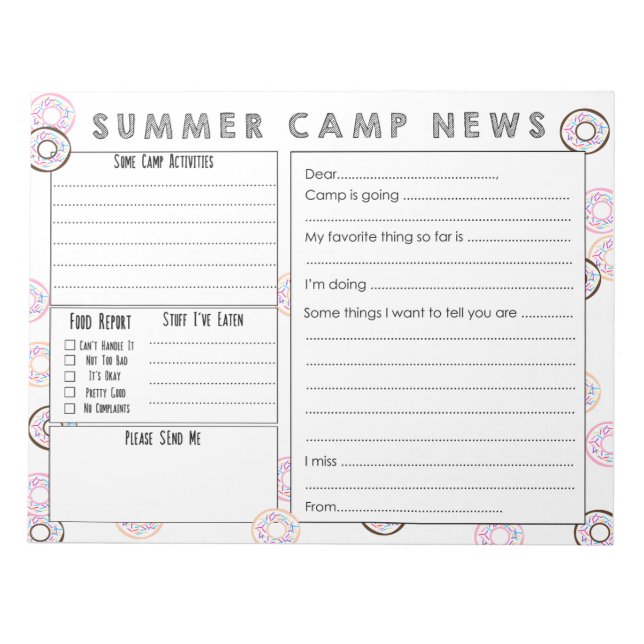 Fill in Camp Letter - Cute Summer Camp Stationery Notepad (Front)