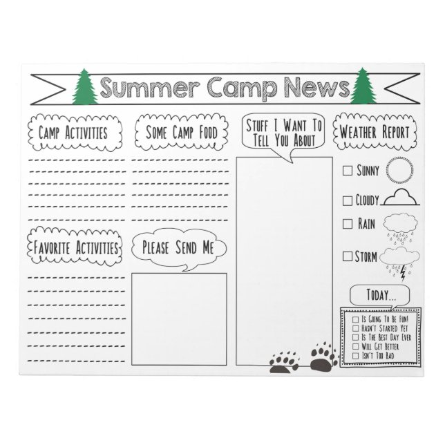 Fill in Camp Letter Summer Camp Stationary Notepad (Front)