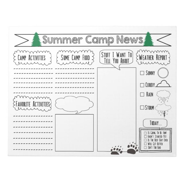 Fill in Camp Summer Camp Letter Notepad (Front)