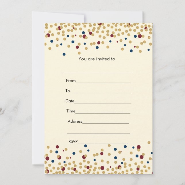 Fill in invitation confetti gold navy burgundy (Front)