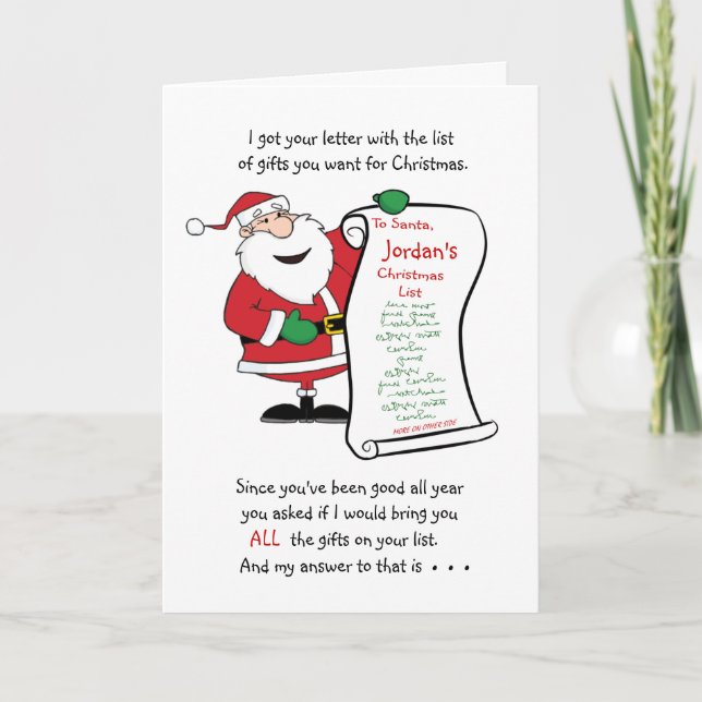 Fill in Name on Santa's List Christmas Card (Front)