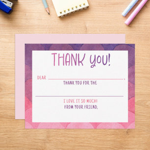 Fill-In Thank You Mermaid watercolor Note Card