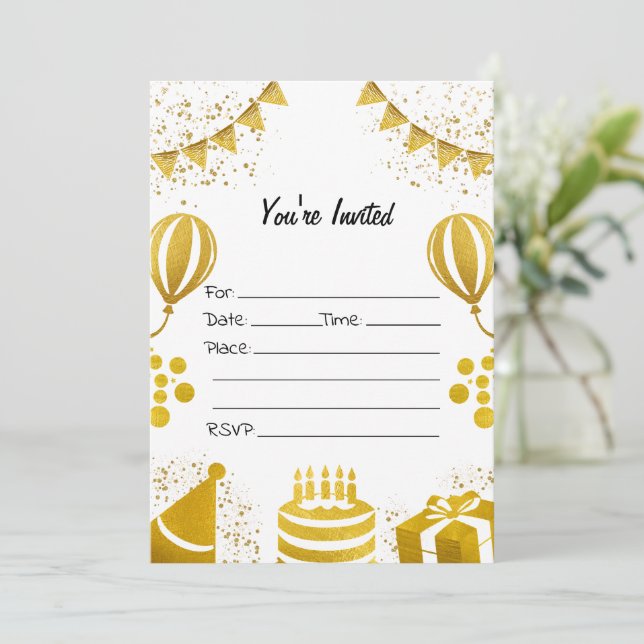Fill In The Blank Birthday Gold Foil Invitation (Standing Front)