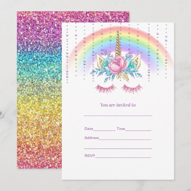 Fill in Unicorn  Invitation (Front/Back)