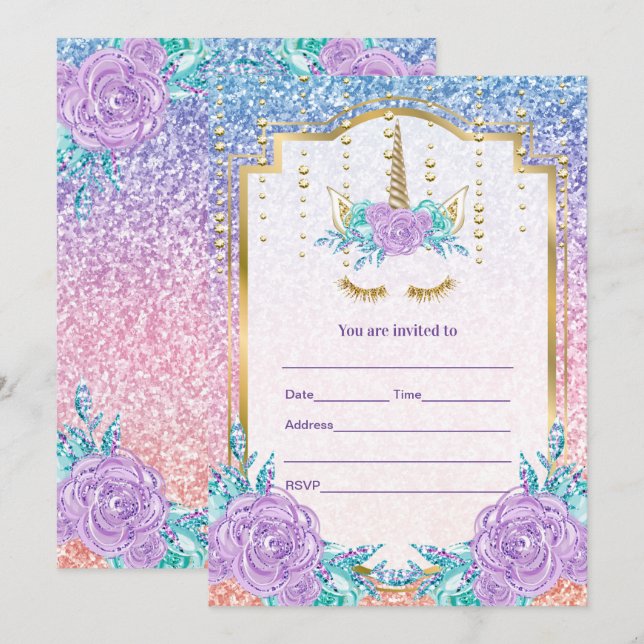 Fill in Unicorn  Invitation (Front/Back)
