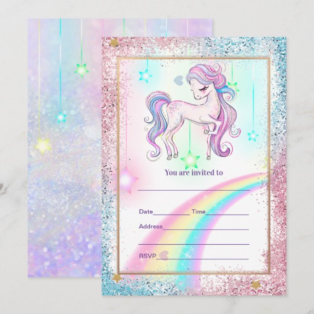 Fill in Unicorn  Invitation (Front/Back)