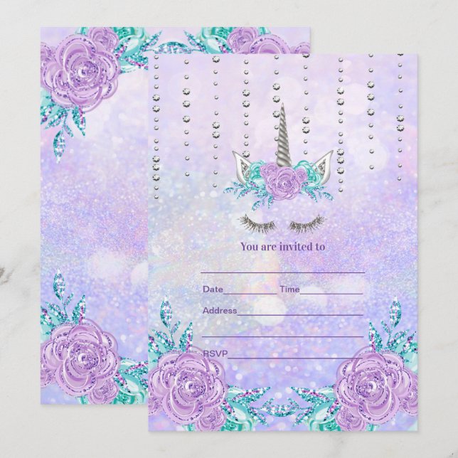 Fill in Unicorn  Invitation (Front/Back)