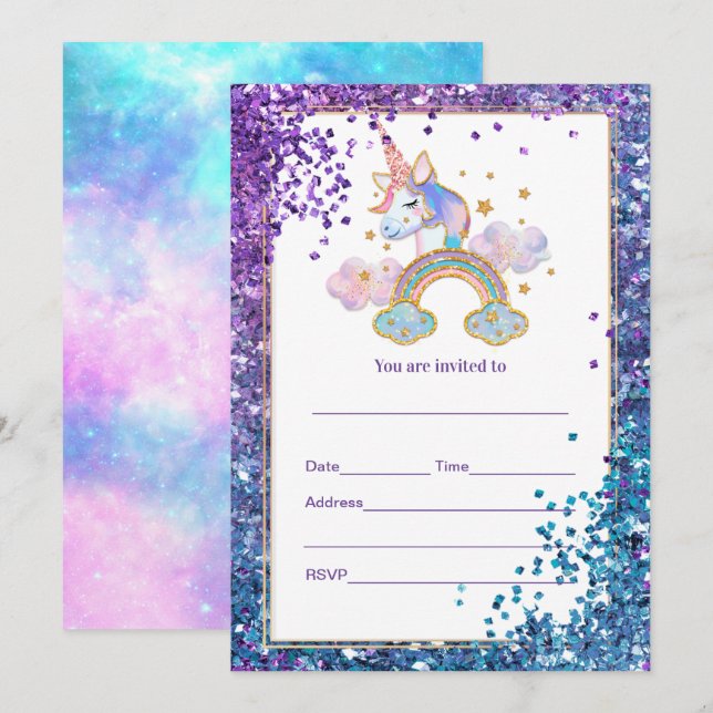 Fill in Unicorn  Invitation (Front/Back)