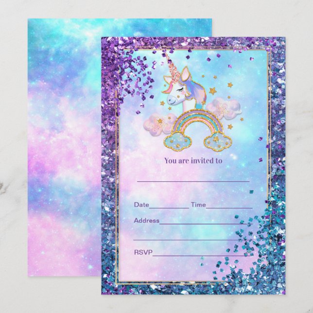 Fill in Unicorn  Invitation (Front/Back)