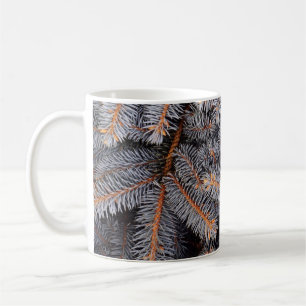 FILL THE FRAME PHOTOGRAPH OF GREY PINE TREE LEAVES COFFEE MUG