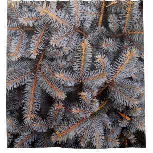 FILL THE FRAME PHOTOGRAPH OF GREY PINE TREE LEAVES SHOWER CURTAIN
