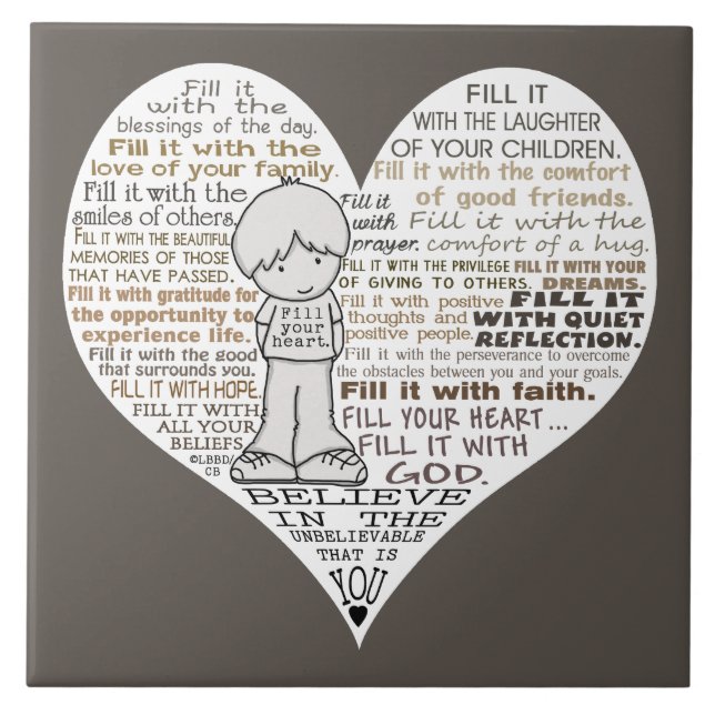 Fill Your Heart-Dark Brown Ceramic Tile (Front)