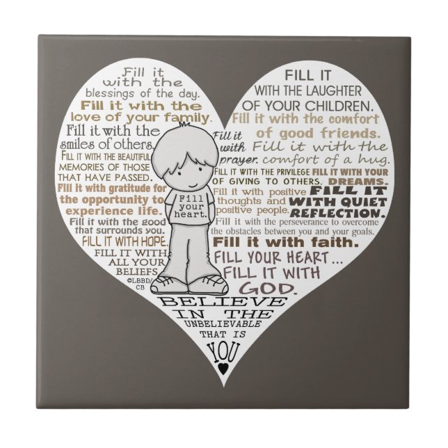 Fill Your Heart-Dark Brown Ceramic Tile (Front)