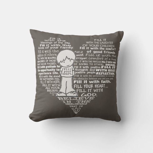 Fill Your Heart-White Letters/Dark Brown Cushion (Front)