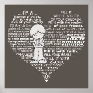 Fill Your Heart-White Letters/Dark Brown Poster