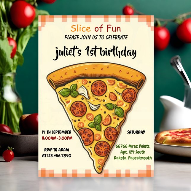 filled food boy girl teen pizza first 1st birthday invitation (Creator Uploaded)