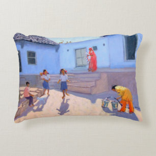 Filling Water Buckets Rajasthan India Decorative Cushion