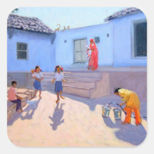 Filling Water Buckets Rajasthan India Square Sticker