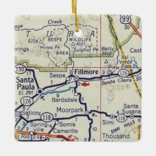 Fillmore CA Vintage Map Ceramic Ornament