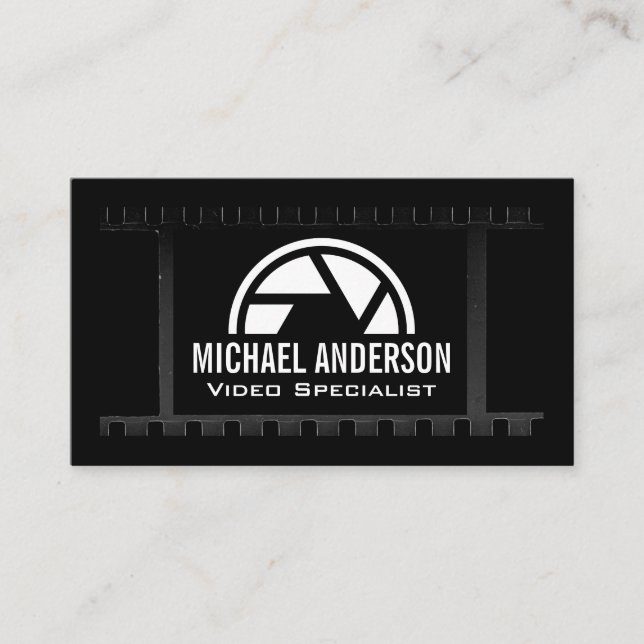 Film Background | Camera Shutter Logo Business Card (Front)
