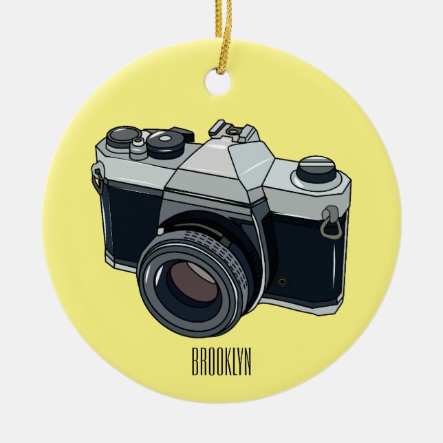 Film camera cartoon illustration ceramic ornament (Front)