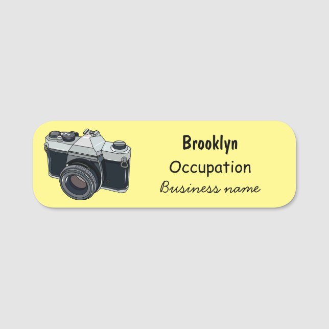 Film camera cartoon illustration name tag (Front)