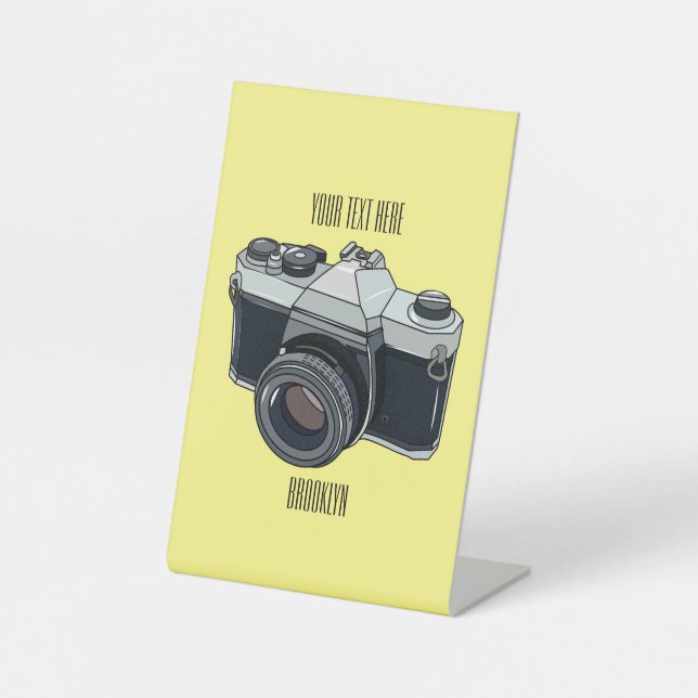 Film camera cartoon illustration pedestal sign (Front)